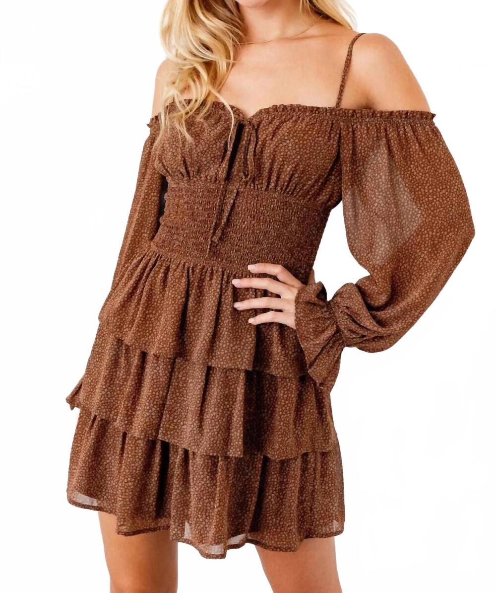 NEW LE LIS maple muse ruffle dress in brown